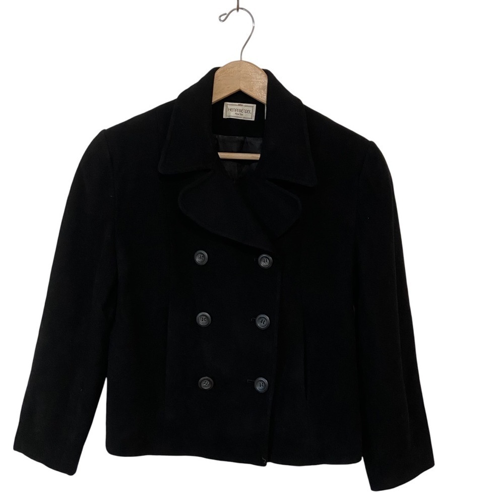 Henri Bendel Cashmere Wool Cropped Double Breasted Blazer Peacoat Black Size 8 - Picture 2 of 11